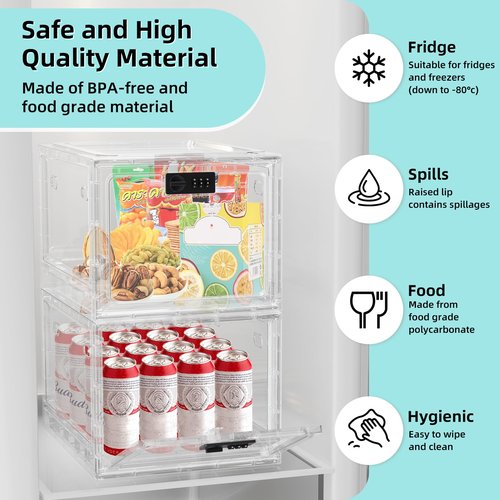 HOLYHY Medicine Lock Box for Safe Medication Storage, Large Refrigerator Lockable Storage Box for Kitchen Food Safe, Phone Jail iPad Tablet Lock Boxes for Kids Home/Office (Clear)