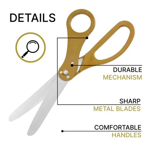 Big Grand Opening Kit - 20 Inch Large Gold Scissors for Grand Opening Ceremonies and Silver Satin Ribbon For Business Inaugurations and Special Events
