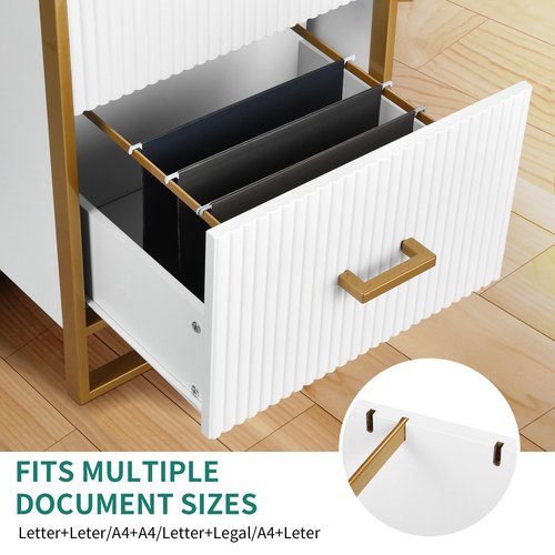 YITAHOME 2 Drawer File Cabinet, Lateral Filing Cabinet for Home Office, White and Gold