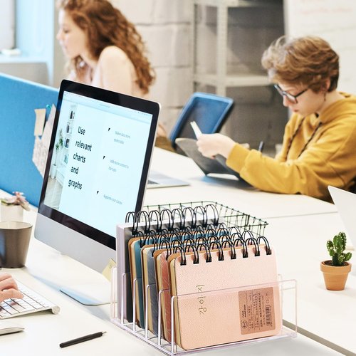 Skiennix Acrylic Mail Organizer - 6-Pack Desktop Sorter with 5 Slots | Clear Bill & Business Card Divider for Home & Office