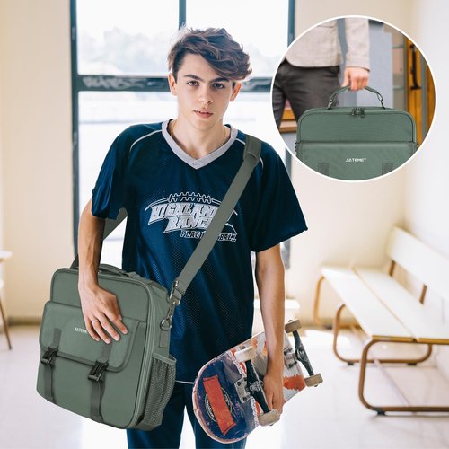 3 Ring Zipper Binder 500-Sheet Zipper Binder Adjustable Shoulder Strap & Handle for 14 Inch Laptop for School and Office (Green)