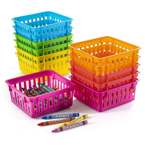 PREXTEX Classroom Storage Baskets - Crayon and Pencil Container - Organization Holder - Shelf & Desk Organizer for Classrooms, Office, Small Desk, and Toy Storage