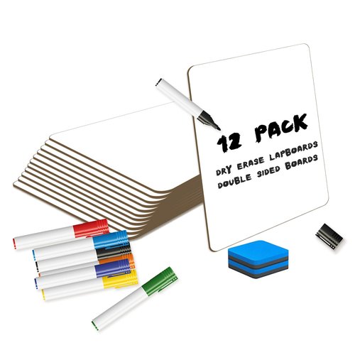 White Board Dry Erase Boards Classroom Pack Mini White Boards 9" x12” Double Sided Personal Whiteboards for Students Teachers School Supplies Lapboards (Set of 12 Boards & Erasers & Pens)