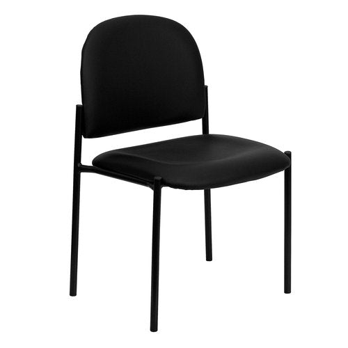 Flash Furniture Tania Comfort Vinyl Upholstered Stackable Side Reception Chair with Padded Seat, Modern Stackable Chair for Living Room/Office, Black