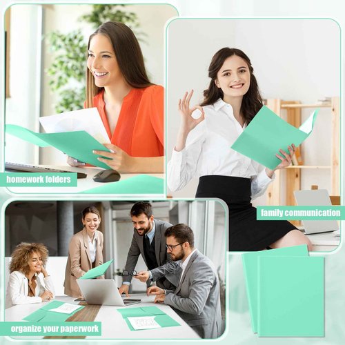 Gueevin 200 Pcs Two Pocket Folders Bulk Plastic File Folder with 2 Pockets Letter Size Paper Heavy Duty Durable Portfolios Case for Home Office School Business 11.61 x 9.45 Inch (Bright Green)