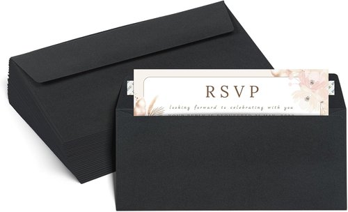Black Envelopes by #10 | Self-Seal Business Envelopes for Cards & Invitations - 50 Pack, 32lb Heavyweight Paper, 4 1/8 x 9 1/2 Inch