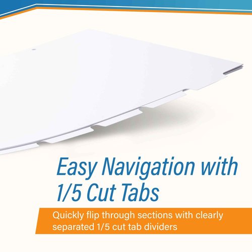 11x17 Binder Dividers with Tabs - 50pc White 5 Tabbed Inserts, Thick Card with 3 Pre-Punched Holes. Folder Index Dividers for Large Format Tabloid, Ledger Documents. Landscape, Horizontal Orientation