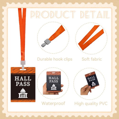 Skiennix 6 Sets PVC Hall Pass - Chalk Style Lanyards for Classroom Essentials | Teacher Must-Have