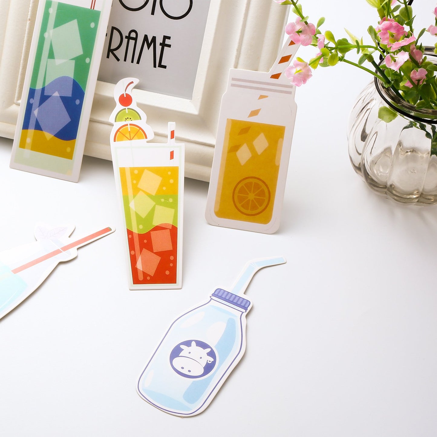 Blulu 60 Pieces Summer Bookmarks Cold Drink Theme Cute Colorful Dessert Bookmarks for Students Kids Adults Reading(Color 1)