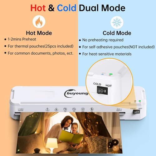Buyounger Laminator Machine - A3 Thermal & Cold Laminator with 30 Sheets | Fast Warm-Up, 13 Inch for Home & Office