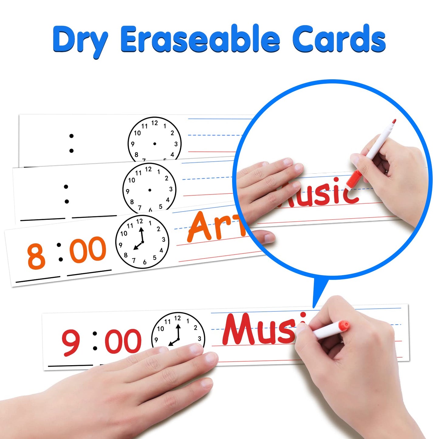 AUVCAS Daily Schedule Pocket Chart – 13+1 Pockets Visual Schedule for Kids with 18 Reusable Dry-Erase Cards & 2 Over-the-Door Hooks for Classroom, School, Home (Blue)