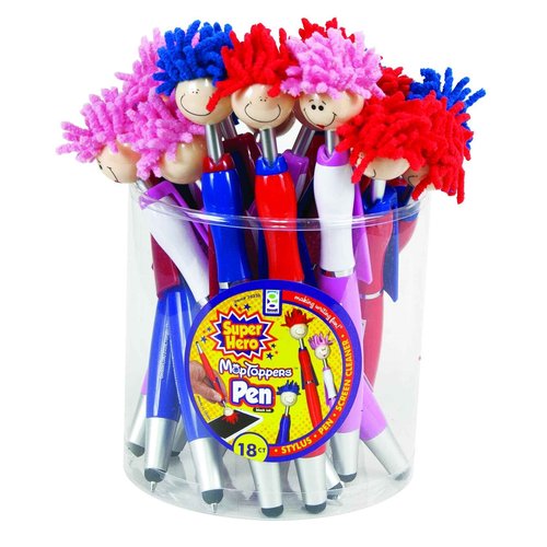 Raymond Geddes Super Hero Stylus & Ballpoint Pen Set With MOP Pencil Toppers (Pack of 18)
