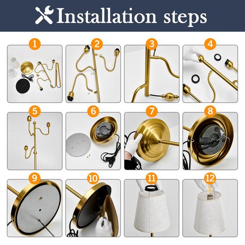 YYJLX Modern Floor Lamp with Dimmable Switch 3 Light Tree Standing Tall Lamp with Linen Drum Shade Mid Century Gold Corner Lamp for Living Room Bedroom Office