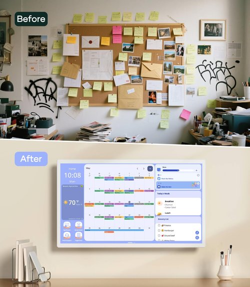 Cozyla 32 Inch Digital Calendar Wall Touch Screen Chore Chart To Do List Notepad Electronic Smart Calendar Digital for Family Meal Planner Support All App Via App Store Android Tablet Wall Mount White