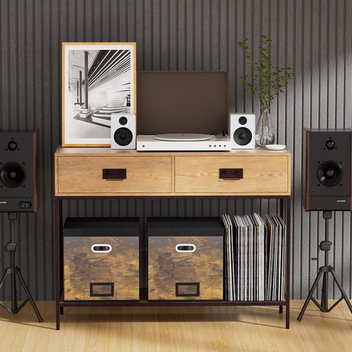 LiebeRen Vinyl Storage Set, Stackable Record Crate Holds 100 LPs. (Retro)
