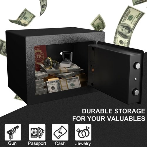 STEELIST Small Safes with Fireproof Bag, 0.23 Cubic Fireproof Safe for Home, Safety Box with Key, Black Digital Security Safes, Fire Proof Safe for Jewelry, Cash, Personal Box for Hotel, Busines