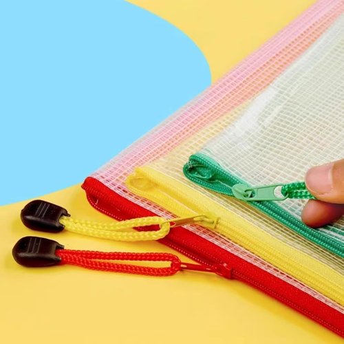 Mesh Zipper Pouch Bags - 5 Pack Waterproof Clear Storage Pouches | 13.2 x 9.4 Inch for Home, Office, Travel