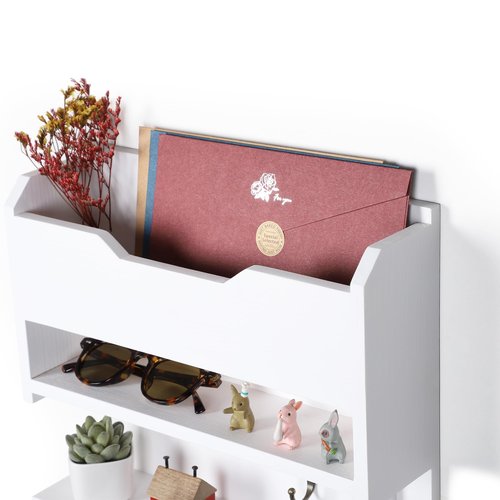 HEKFL Key Holder for Wall, Mail and Key Holder with Key Hooks, Mail Organizer Wall Mounted for Home Decor, White