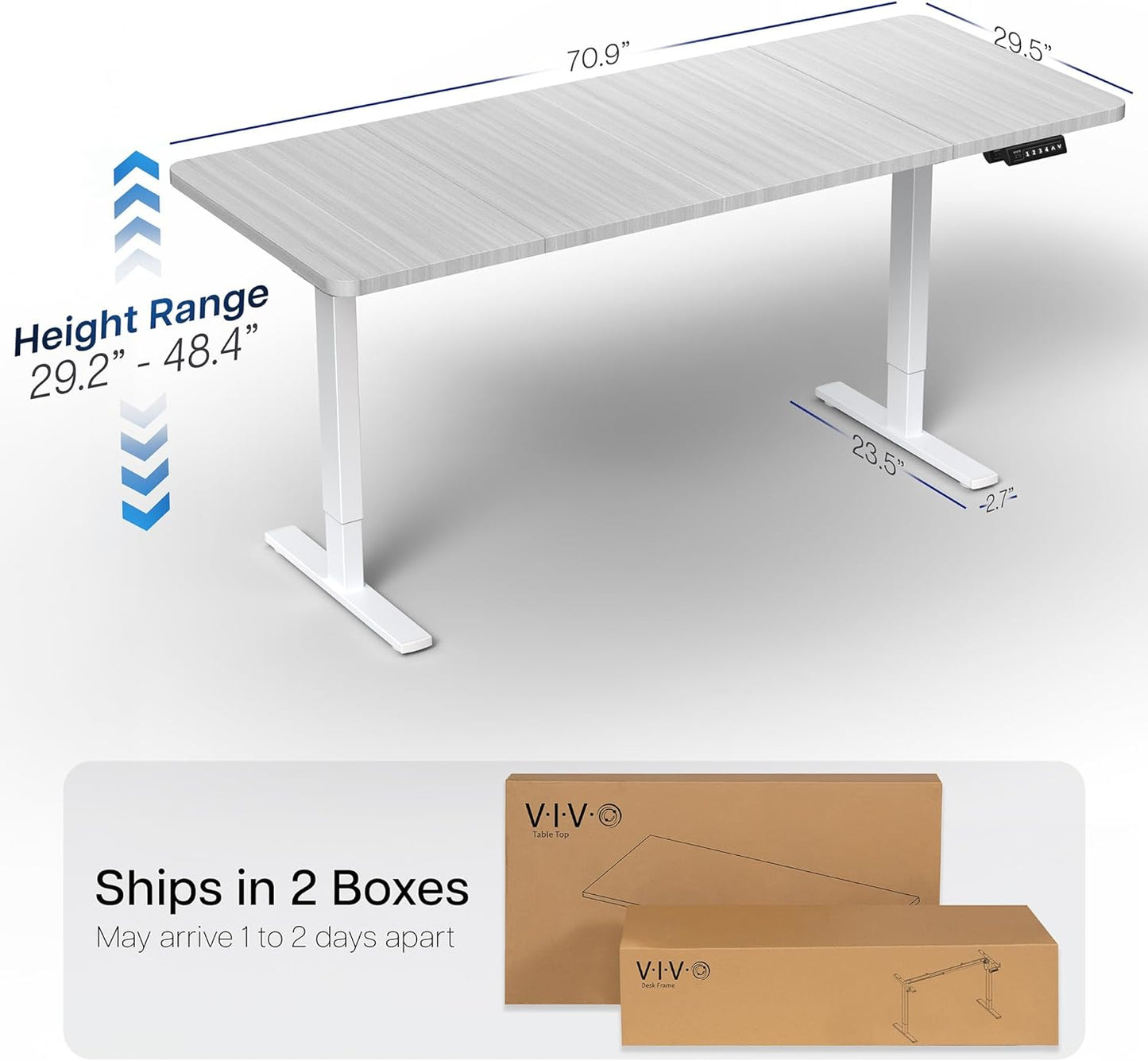 VIVO Electric Standing Desk - Memory Height Adjustment, 71"x30", Dark Gray Top & White Frame, 220 lbs Capacity
