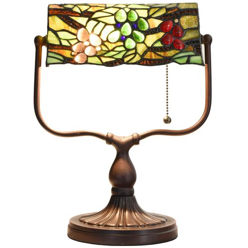 Bieye L10764 Grape Tiffany Style Stained Glass Banker Desk Lamp for Reading Working, 14-inches Tall