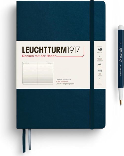 LEUCHTTURM1917 - A5 Hardcover Notebook with Numbered Pages for Writing - Deep Sea, Ruled Paper