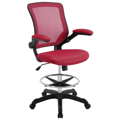 Modway MO-EEI-1423-RED Reception Desk Flip-Up Arm Drafting Chair, Nylon in Red