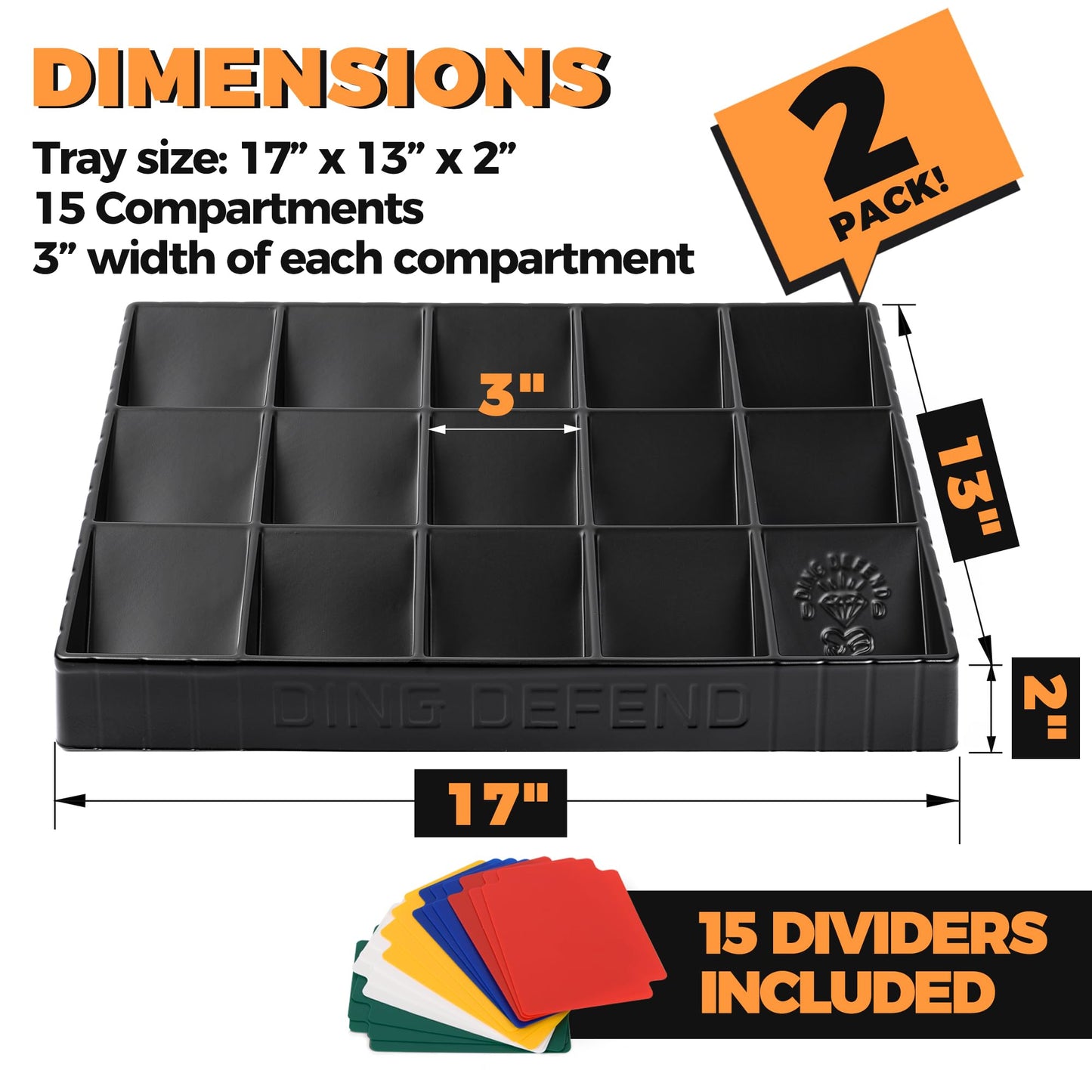 Storage Standard 2 Pack Card Sorting Tray - Stackable Trading Cards Organizer, 15-Compartment Playing Organizing Tool - Sorter for Raw, Sleeved and Toploaders, Includes Label Dividers