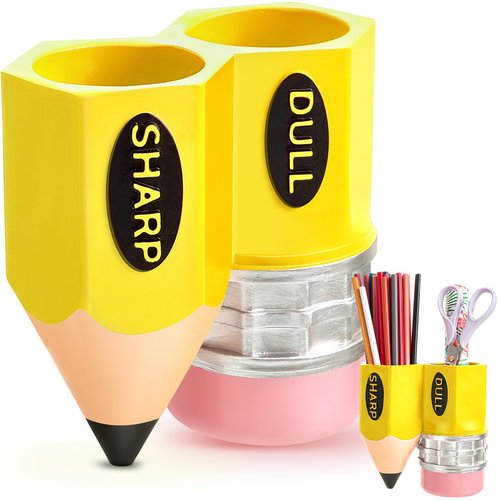 Cholemy Pencil Shaped Pen Holder Funny Pencil Dispenser Container Storage Organizer for Students, Teachers, Office, Desk Gift(Yellow)