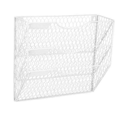 EASEPRES Mail Organizer Wall Mount Hanging File Holder Storage, Metal Chicken Wire Magazine Rack 3 Tier, White