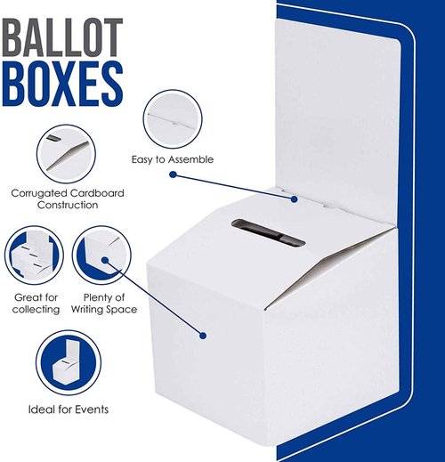 White Card Box XL raffle ticket box Corrugated Ballot and suggestion box with wide slot Donation Box & Removable Header for fundraising events 10.5H x 10.5W x 10D, Display area 11" x 10.5"(10 pack)