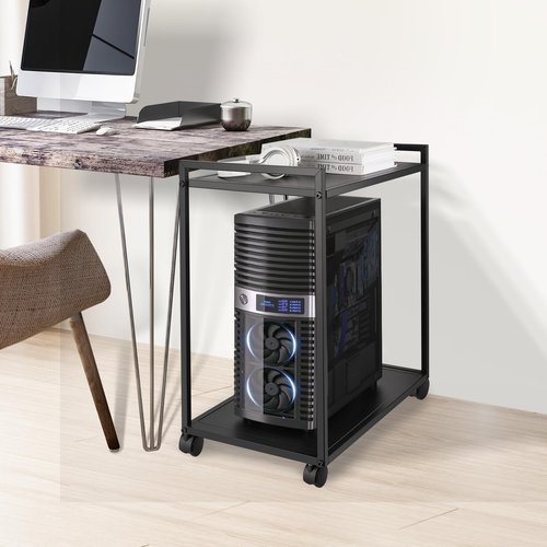 Liitrton Computer Tower Stand, 2-Tier PC Stand with Lockable Wheels CPU Holder Under Desk for Office Home (L)
