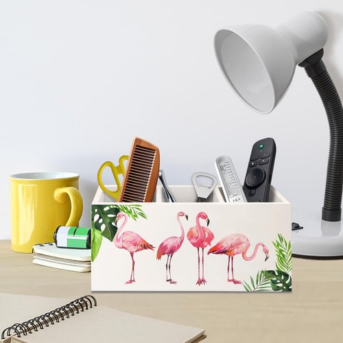AQYIP Tropical Pink Flamingo Wood Makeup Brush Toothbrush Holder Organizer for Vanity Bathroom,Pink Flamingo Gifts for Women,Girly Aesthetics Wooden Pen Pencil Holder for Desk Accessories