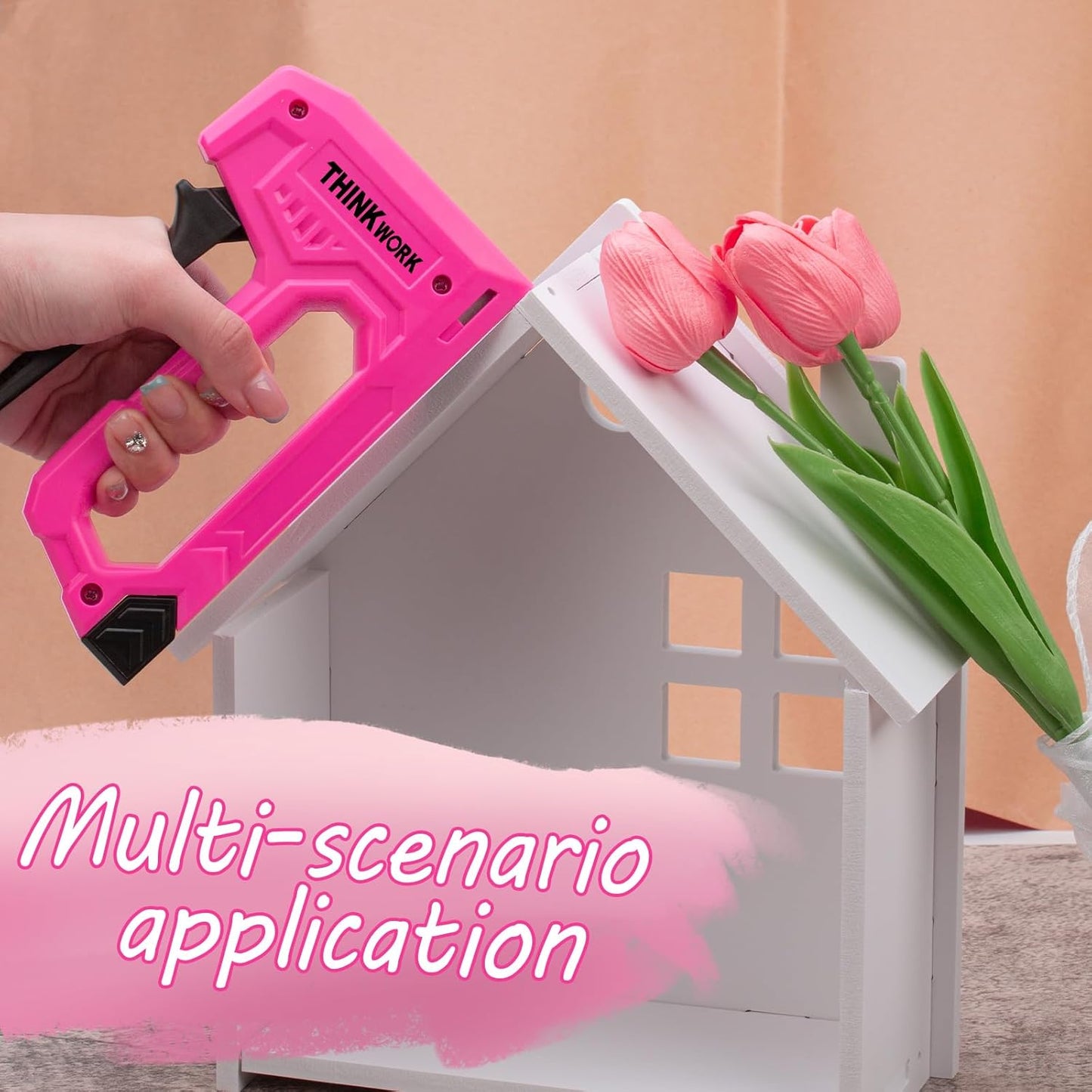 THINKWORK Light Duty Staple Gun - Pink Upholstery Stapler with 1600 JT21 Staples & Remover | Ideal for Crafts & DIY Projects