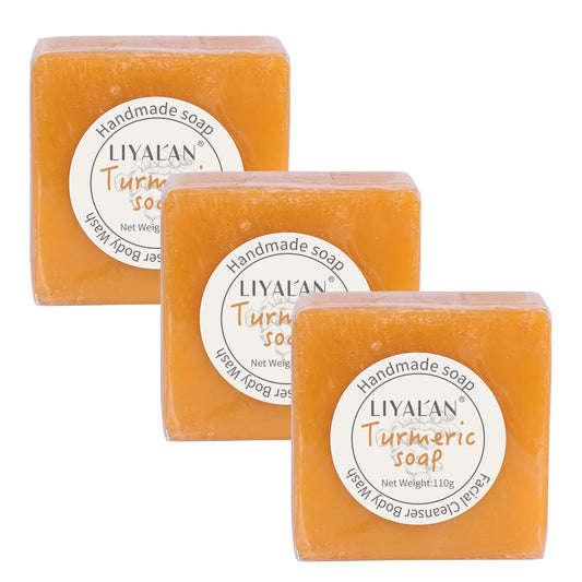 LIYALAN Turmeric Soap Bar 3.88 oz each Bar for Face Body Acne,Smooth Skin,Cleansing Natural Handmade Soap contains 3 bars