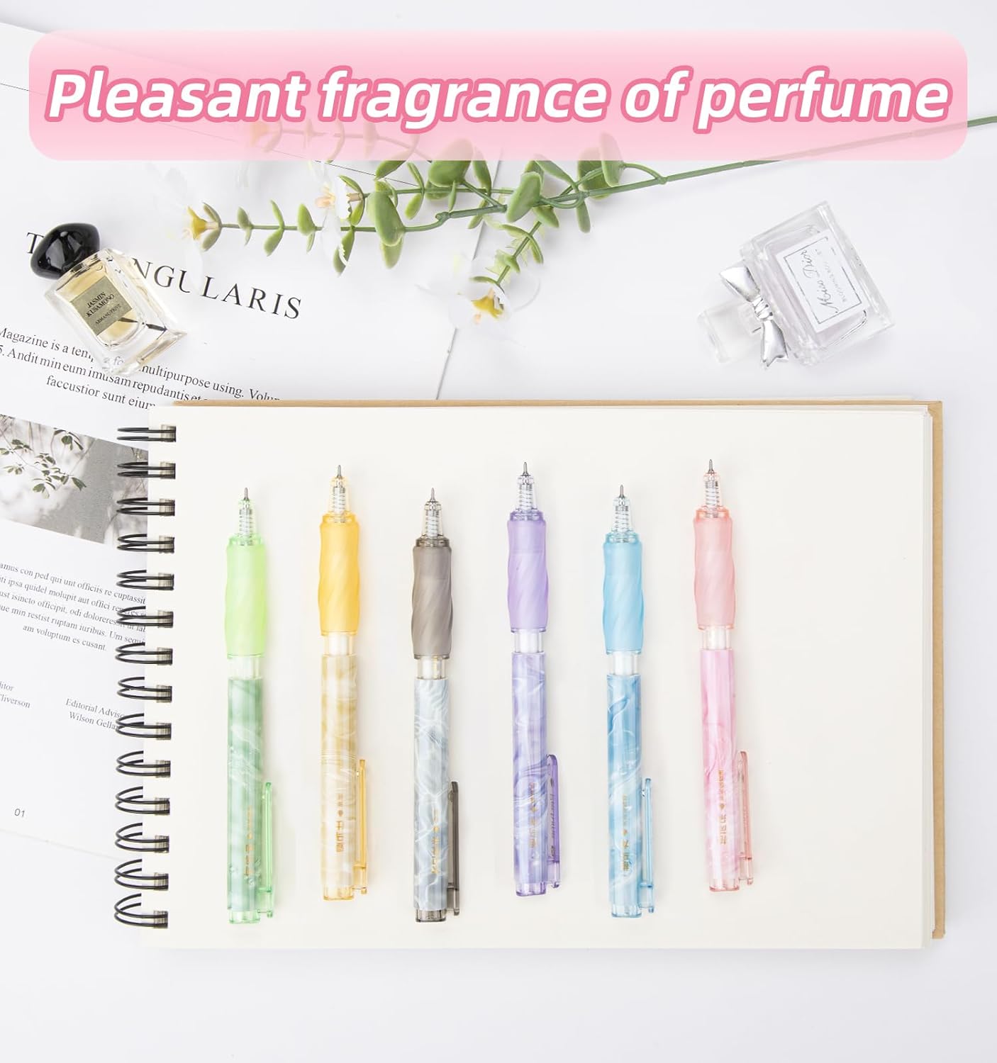 Skiennix Gel Pens - 6-Pack 0.5mm Black Ink with Soft Scented Macaroon Barrels | Quick Dry for Journaling & Note Taking