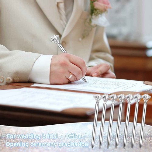 Leinuosen 50 Pcs Bulk Diamond Pens with Crystal Bridal Shower Gifts Metal Bling Ballpoint Pens with Black Ink for Bridal Shower Wedding Party Office School(Silver)