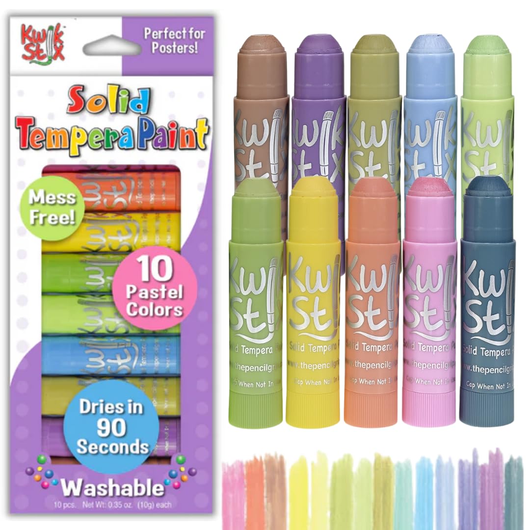The Pencil Grip Kwik Stix Tempera Paint, Pastel Tones, 10 Colors