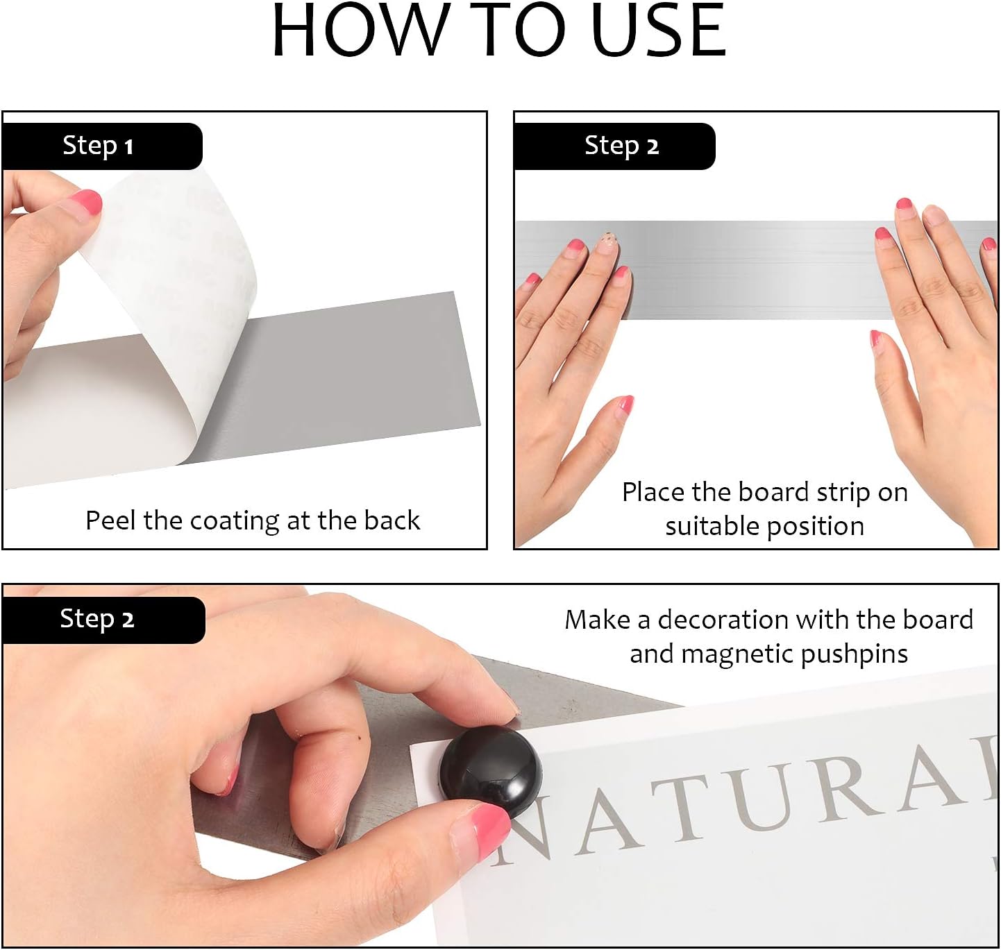 Zonon Magnetic Whiteboard Strips - 6 Pieces, 2 x 16 Inch, Adhesive Backing for Home & Office Use