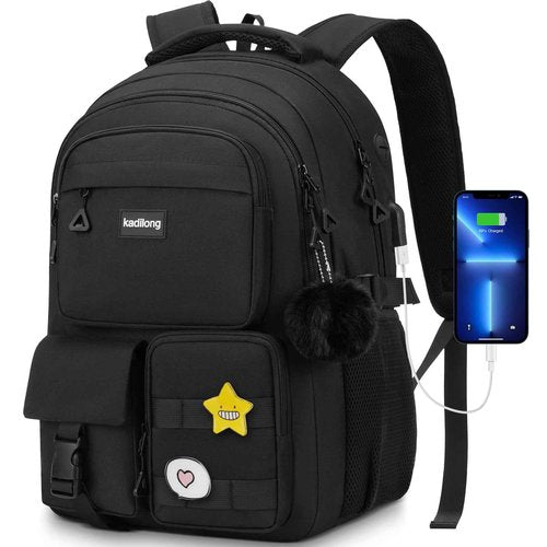 kadilong 17.3 Inch Laptop Backpack for Women Teen Girls Bookbag for College Student Middle High School Mochila Escolares para Niñas Mujeres(Black)