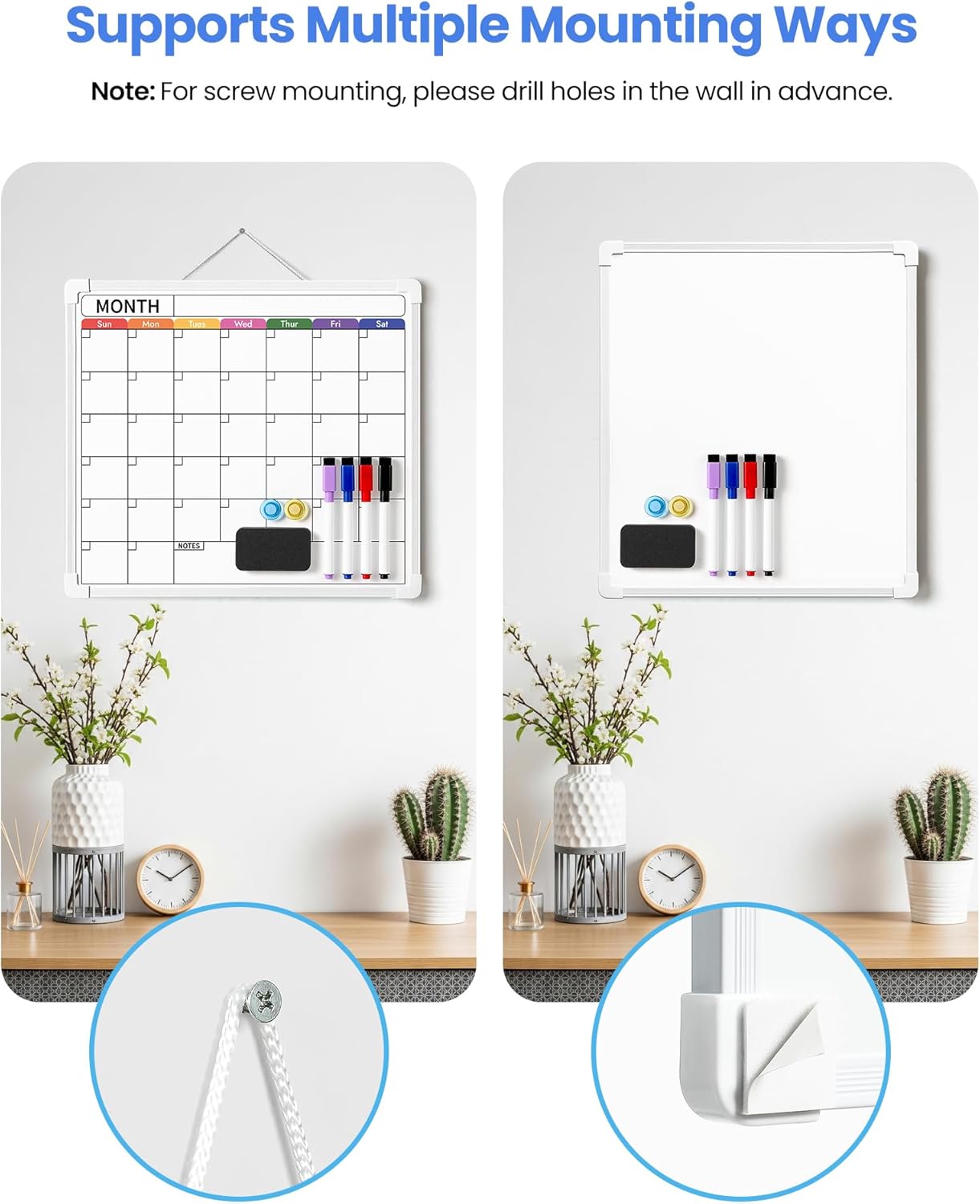 VITEVER Double-Sided Calendar Whiteboard - Monthly Planner & Memo Board for Home, Office, Kitchen