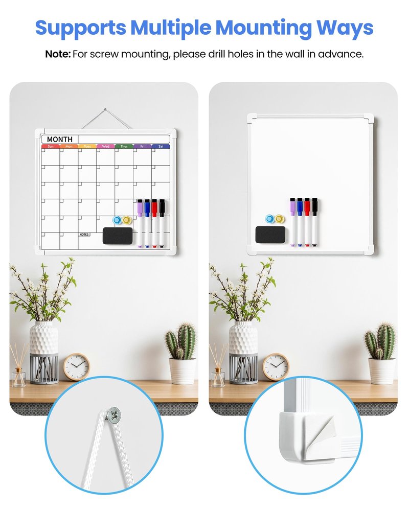 VITEVER Calendar Whiteboard for Wall, Double-Sided Dry Erase Board, Hanging Monthly Planning Board, Small White Board for Memo, to Do List, Home, Kitchen, Office Accessories