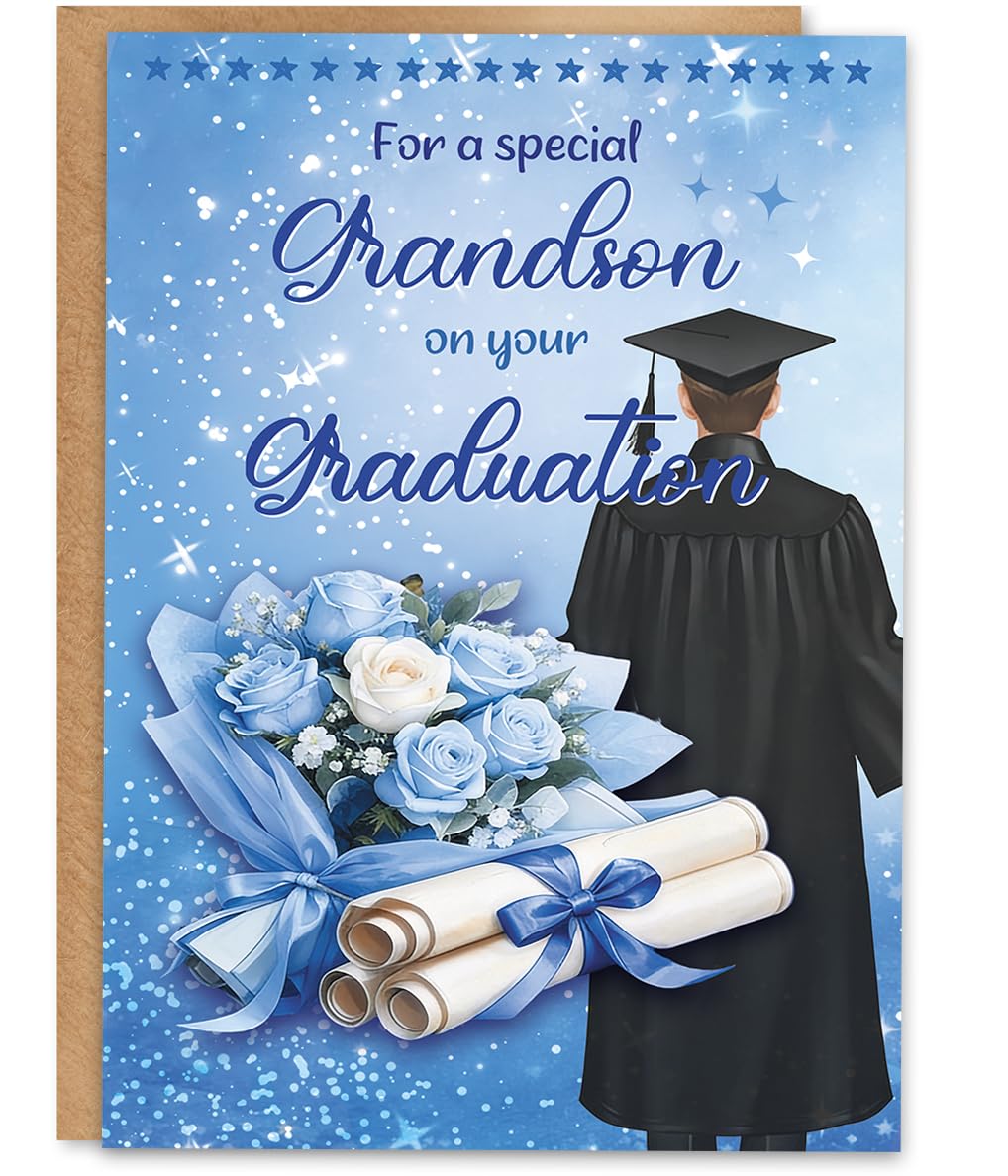 ATTLVV Grandson Graduation Card, Graduation Gift for Grandson, Congratulations Card with Printed Message Inside, with Luxury Envelope and Gold Seal Sticker