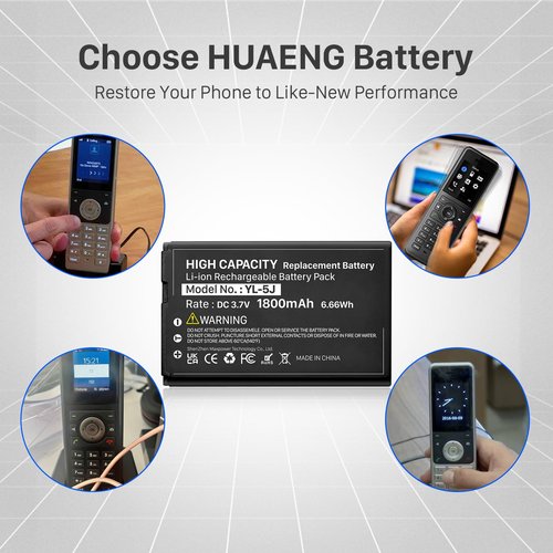 HUAENG 1800mAh YL-5J Battery Compatible with Yealink W56HB W59R W56h/p W59VR W76p W60P W77P W79P W56-BATT One Talk IP DECT 3.7V