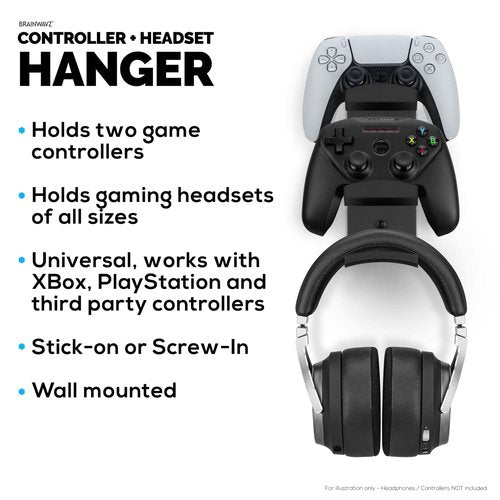 BRAINWAVZ The Behemoth - Dual Game Controller & Headphone Stand Wall Mount Holder - Designed for All Gamepads & Headsets