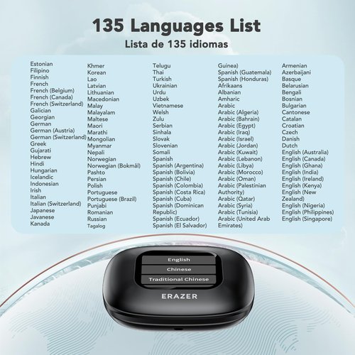 ERAZER XF23 AI Language Translator Earbuds, 3-in-1 Translation Earbuds Real-time in 135 Languages with APP, Touch Screen Bluetooth 5.4 Open Ear Headphones 60h Playtime for iOS & Android