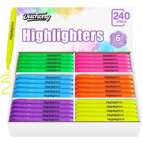 Duchong 240 Highlighters Bulk, Highlighters Assorted Colors for Adult Kids, Chisel Tip Dry-Quickly No Bleed Highlighter, Office Classroom Must Have, School Supplies for Teachers