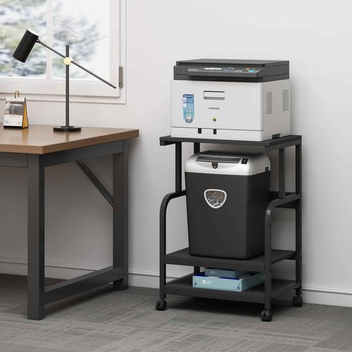 Fannova Printer Stand, 3 Tier Printer Table with Height Adjustable Storage Shelf, Rolling Printer Cart with Wheels for Home Office Organization, Black