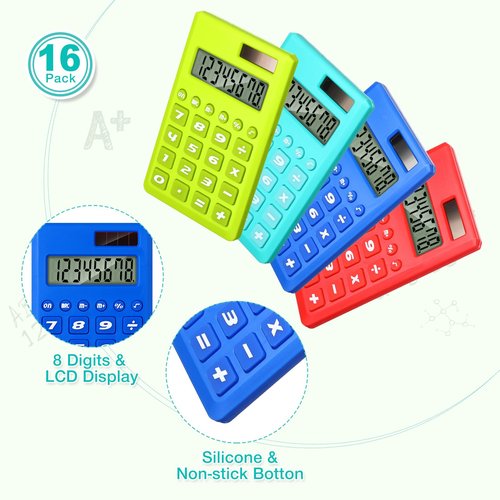 Yunsailing 48 Pcs Pocket Calculators Bulk Mini 8 Digit Handheld Calculator Small Basic Standard Calculator for Students Kids Teachers School Desktop Home Office, 3 Designs