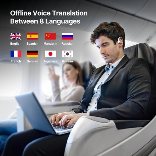AI OWS Translation Earbuds - 3-in-1 Translator Earphones with 144 Languages & HD Sound | Long Battery Life, White