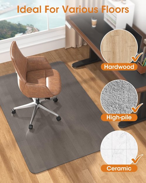 sungwoo Office Chair Mat for Carpet, 45"*53" Frosted Top Flat Desk Chair Mat for High Pile Carpet and Hardwood Floor, Hard Material Heavy Duty Rolling Chair Floor Mats for Home and Office Grey